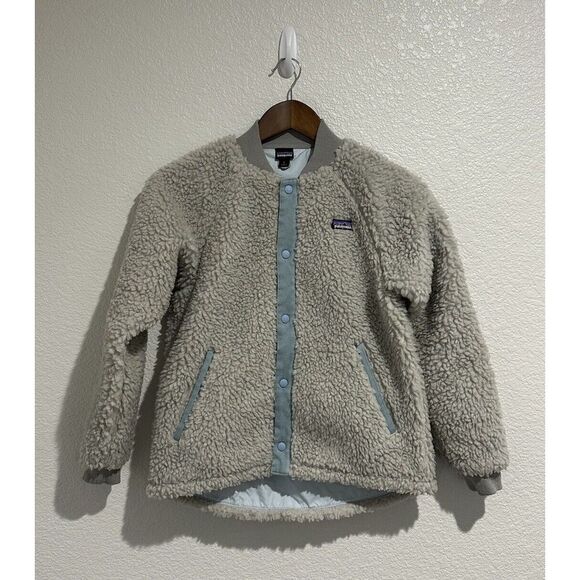 Patagonia Fleece Jacket Youth Large Oatmeal Deep Pile Hiking